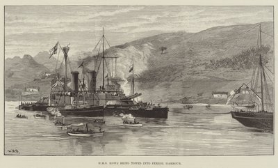 HMS Howe rimorchiata nel porto di Ferrol da William Heysham Overend