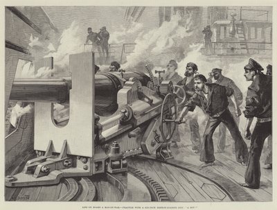 Vita a bordo di una nave da guerra, esercitazione con un cannone a retrocarica da sei pollici, un colpo! da William Heysham Overend