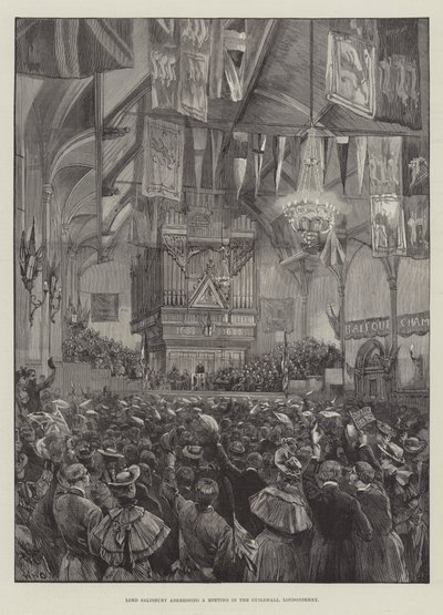 Lord Salisbury che si rivolge a una riunione nella Guildhall, Londonderry da William Heysham Overend
