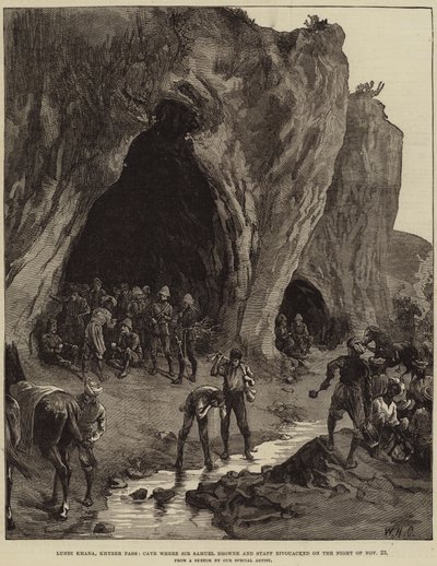 Lundi Khana, Passo del Khyber, Grotta dove Sir Samuel Browne e lo Staff bivaccarono la Notte del 23 Novembre da William Heysham Overend