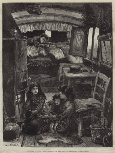 Schizzi di vita zingara, interno di un carro vicino a Latimer-Road, Notting-Hill da William Heysham Overend