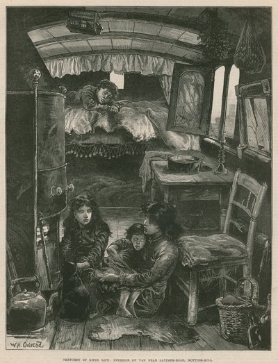 Schizzi di vita zingara; Interno di un carro vicino a Latimer Road, Notting Hill da William Heysham Overend