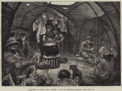 Schizzi di vita zingara, dentro una tenda su Mitcham-Common da William Heysham Overend
