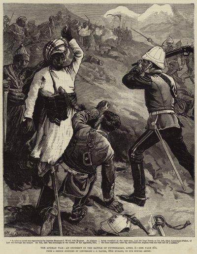 La guerra afgana, un incidente nella battaglia di Futtehabad, 2 aprile da William Heysham Overend