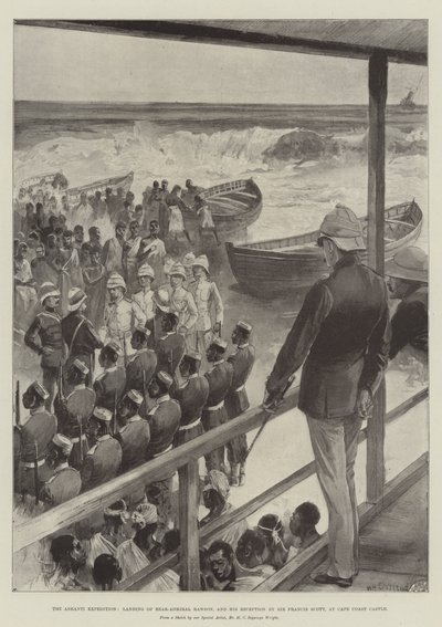 La spedizione Ashanti, sbarco del retroammiraglio Rawson e la sua accoglienza da parte di Sir Francis Scott, al Cape Coast Castle da William Heysham Overend