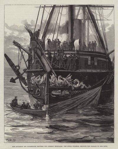 La collisione al largo di Folkestone tra due corazzate tedesche, la Konig Wilhelm, mostrando i danni alla prua da William Heysham Overend