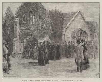 Il funerale del defunto Duca di Clarence e Avondale, visitatori a Sandringham in attesa del loro turno al portico della chiesa, 18 gennaio 1892 da William Heysham Overend