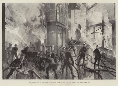 Il Grande Incendio nella Città di Londra, vista su Jewin Street e Jewin Crescent da William Heysham Overend