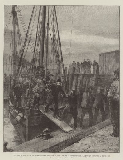 La perdita della nave a vapore Elbe del Norddeutscher Lloyd, il 30 gennaio, al largo di Lowestoft, sbarco dei sopravvissuti a Lowestoft da William Heysham Overend