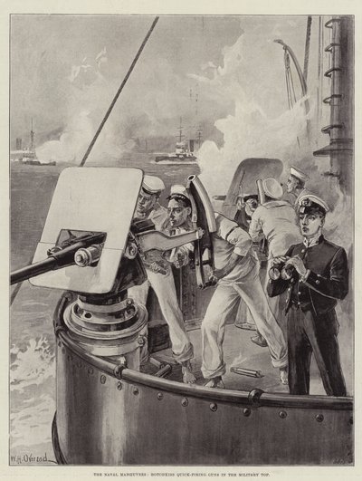 Le manovre navali, cannoni a fuoco rapido Hotchkiss nel Top militare da William Heysham Overend