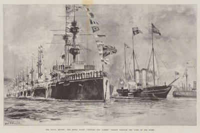 La rivista navale, il Royal Yacht Victoria e Albert che passa attraverso le linee della flotta da William Heysham Overend