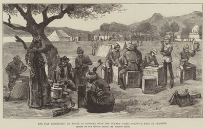 La spedizione del Nilo, in rotta verso Dongola con il Corpo dei cammelli delle Guardie, una sosta ad Akasheh da William Heysham Overend