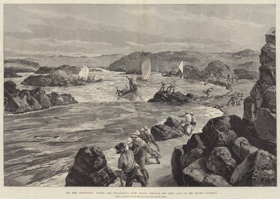 La spedizione del Nilo, trainando le barche balena con le truppe attraverso la prima porta della seconda cateratta da William Heysham Overend