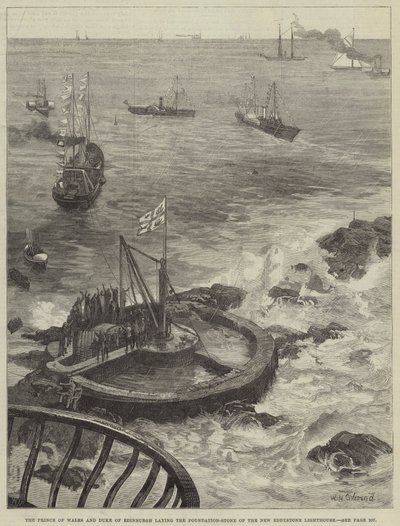 Il Principe di Galles e il Duca di Edimburgo che posano la prima pietra del nuovo faro di Eddystone da William Heysham Overend