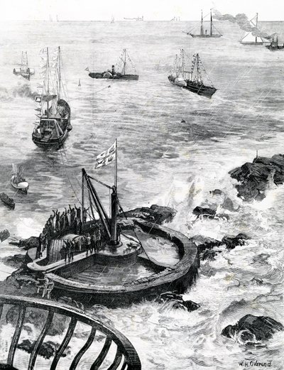 Il Principe di Galles e il Duca di Edimburgo posano la prima pietra del nuovo faro di Eddystone, illustrazione da 