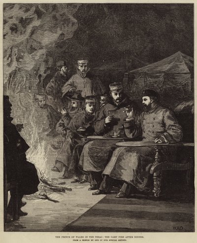 Il Principe di Galles nel Terai, il fuoco del campo dopo cena da William Heysham Overend