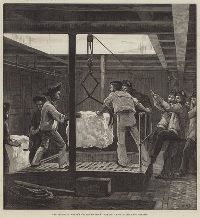 Il viaggio del Principe di Galles in India, prendendo ghiaccio a bordo della HMS Serapis da William Heysham Overend
