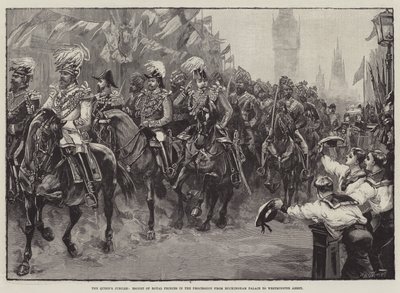 Il Giubileo della Regina, Scorta dei Principi Reali nella Processione da Buckingham Palace a Westminster Abbey da William Heysham Overend