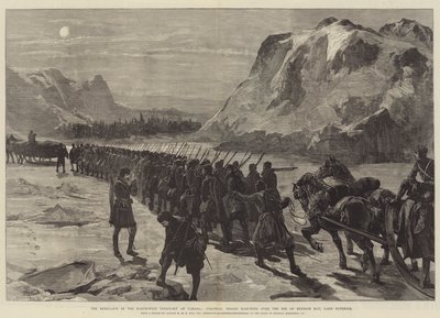 La ribellione nel Territorio del Nord-Ovest del Canada, Truppe coloniali che marciano sul ghiaccio della Baia di Nepigon, Lago Superiore da William Heysham Overend