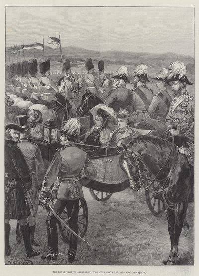 La visita reale ad Aldershot, gli Scots Greys che trottano davanti alla Regina da William Heysham Overend