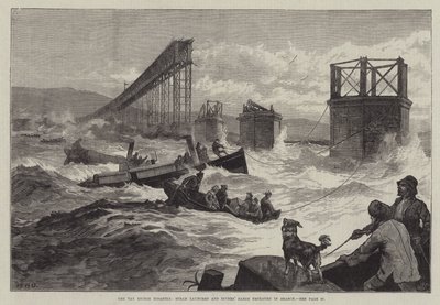 Il disastro del ponte Tay, lanci di vapore e chiatta dei subacquei impiegati nella ricerca da William Heysham Overend