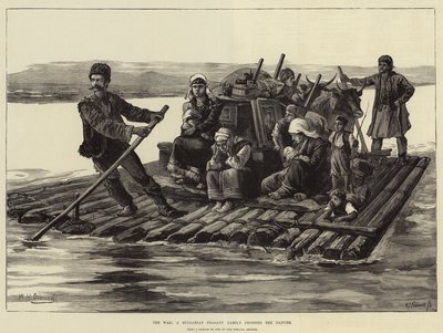La guerra, una famiglia di contadini bulgari attraversa il Danubio da William Heysham Overend