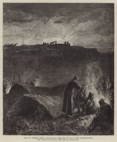 La guerra, prima di Plevna; Bivacco notturno vicino ai grandi cannoni della Quarta Divisione da William Heysham Overend