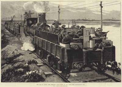 La Guerra in Egitto, il Treno Corazzato, parte anteriore del Treno, con Cannone Nordenfeldt da William Heysham Overend
