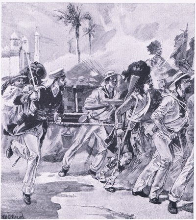 La brigata navale della HMS Shannon a Lucknow, novembre 1857, illustrazione da British Battles on Land and Sea, 1915 da William Heysham Overend