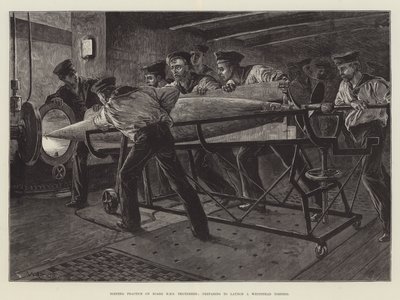 Esercitazione con siluri a bordo della HMS Thunderer, preparazione al lancio di un siluro Whitehead da William Heysham Overend