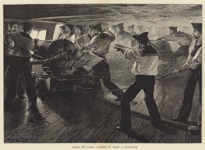 Provando la portata, uno schizzo a bordo di una nave da guerra da William Heysham Overend