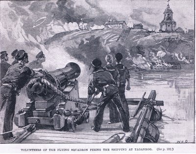 Volontari dello squadrone volante che sparano sulle navi a Taganrog 1855 d.C. da William Heysham Overend