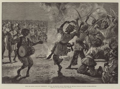 Con la Commissione di Confine afgana, Bungra, o danza Khattuk, eseguita dal 20° Fanteria del Punjab a Bala Murghab da William Heysham Overend