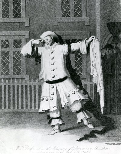 Mr Delphini nel personaggio di Pierrot in Aladino, 1780-1790 da William Hincks