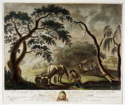 Estrazione del lino dalla palude, tavola III di La manifattura del lino in Irlanda da William Hincks