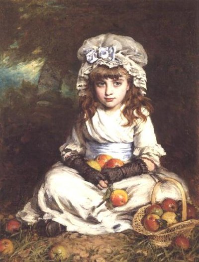 Una bambina con un cappello e un cesto di mele da William Hippon Gadsby
