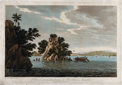 Vista di una roccia isolata, nel fiume Gange a Jangerah da William Hodges