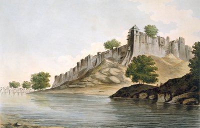 Veduta del forte di Ilionpoor sulle rive del fiume Goomty, pub. 1785-88 da William Hodges