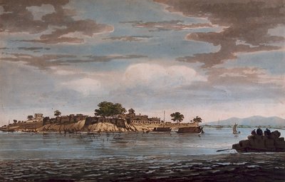 Una veduta del forte di Mongheer, sulle rive del fiume Gange da William Hodges