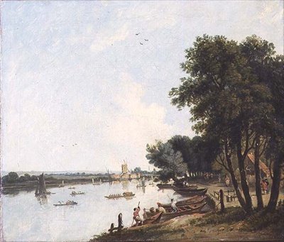 Veduta del Tamigi a Chelsea con il mulino a vento di Nine Elms oltre da William Hodges