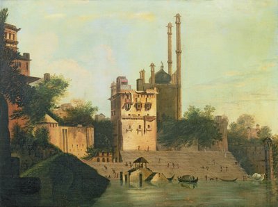 Foster 94 (88) Moschea di Aurangzeb sul Fiume Gange, Palazzo di Raja Abal, Benares da William Hodges