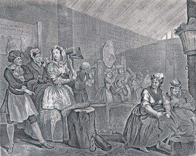 Il progresso di una prostituta, Tavola Quattro: Scena a Bridewell, 1732 da William Hogarth