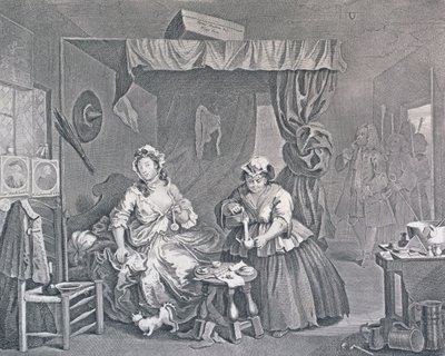Il progresso di una prostituta, Piatto Tre: Arrestata da un magistrato, 1732 da William Hogarth