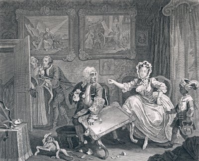 Il Progresso di una Prostituta, Piastra Due: Litiga con il suo Protettore Ebreo, 1732 da William Hogarth