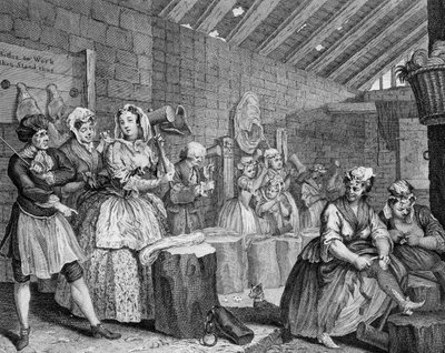 Il progresso di una prostituta, tavola IV, Scena a Bridewell da William Hogarth