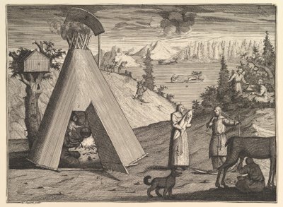 Capanna lappone, dai viaggi di Aubry de La Mottraye, 1723-24 da William Hogarth