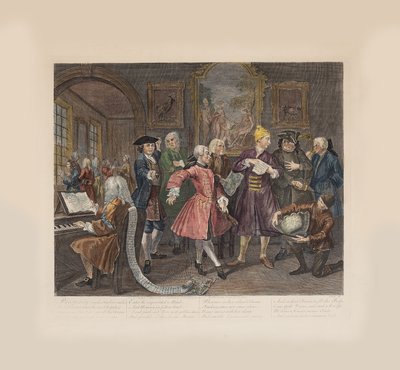 La carriera di un libertino, Tavola 2: Circondato da artisti e professori, ca 1735 da William Hogarth