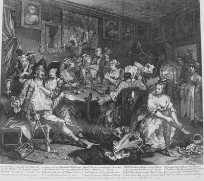 La carriera di un libertino, Tavola 3, La scena della taverna da William Hogarth