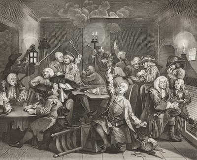 Il progresso di un libertino, Tavola 6: Il libertino in una casa da gioco da William Hogarth