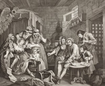 Il progresso di un libertino, Tavola 7: Il libertino in prigione. 1735 da William Hogarth